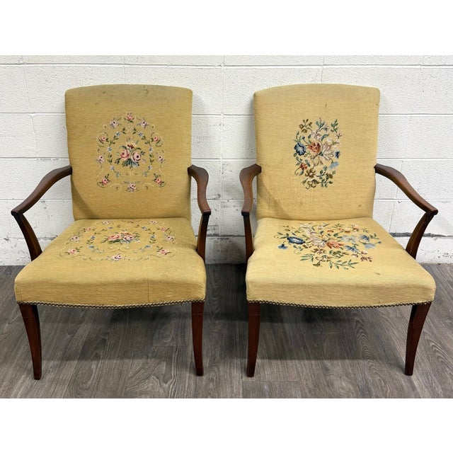 Vintage Mid Century Modern MCM Needlepoint Armchairs - Pair For Sale - Image 13 of 13