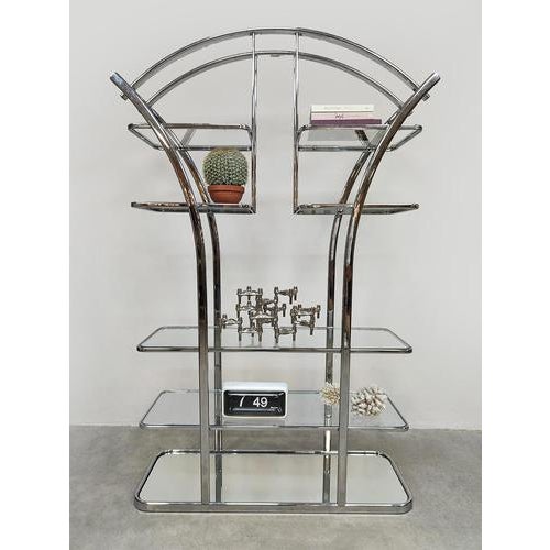 Vintage Italian Chrome & Glass Bookcase, 1970s For Sale - Image 3 of 7