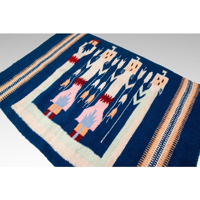 Vintage Native American Navajo Yei Hand-Woven Tapestry Throw Rug Wall Folk Art in Wool, Usa, C. 1970s For Sale - Image 11 of 18