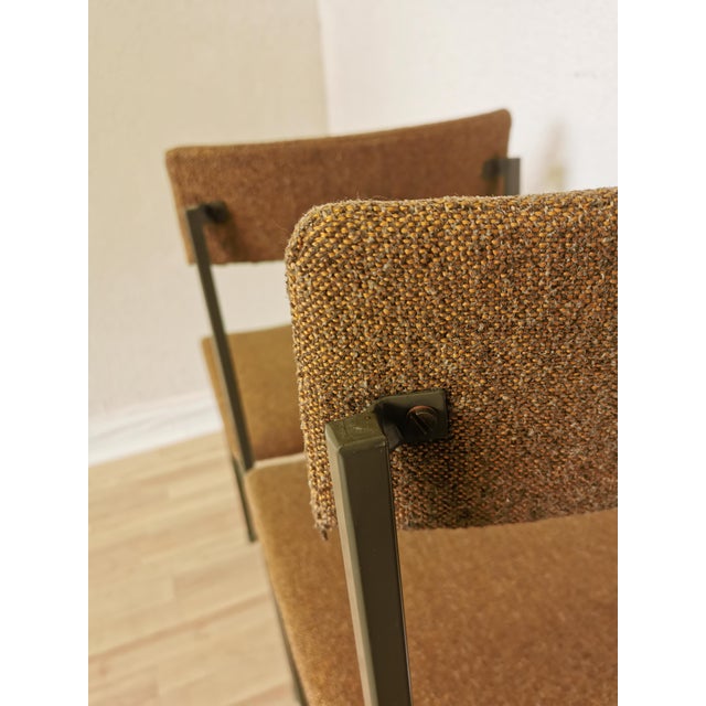 Vintage Industrial Black Metal School Chairs with Brown Fabric Seats, 1970s, Set of 4 For Sale - Image 13 of 18