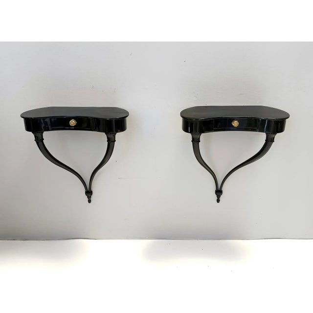 Black Wall-Mounted Console Tables by Guglielmo Ulrich, 1950s, Set of 2 For Sale - Image 18 of 18