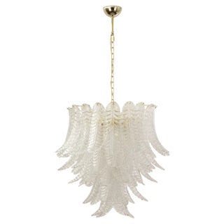 Large Suspension Chandelier with Murano Clear Glass Leaves, Italy, 1990s For Sale
