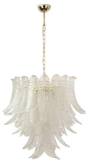 Large Suspension Chandelier with Murano Clear Glass Leaves, Italy, 1990s