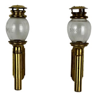 Pair of 19th Century Paris Brass & Glass Train Carriage Wall Candle Sconces, by Albert Butin For Sale