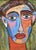 Abstract Bold Picasso Style Man Portrait Painting Including the Antiqued Gold Wood Frame For Sale - Image 3 of 5