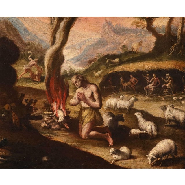 Maarten De Vos, Adam and Eve after the Fall / The Sacrifices of Cain and Abel, 17th Century, Oil Painting on Canvas, Framed, Set of 2 For Sale - Image 4 of 15