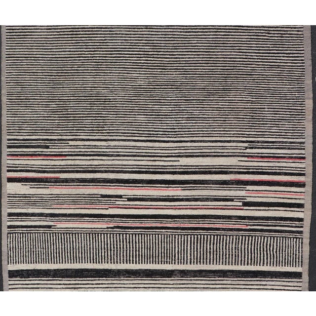 Abstract Modern Hand-Knotted Tribal Rug by Keivan Woven Arts 9'9 X 12'8 Black and Ivory For Sale - Image 3 of 12