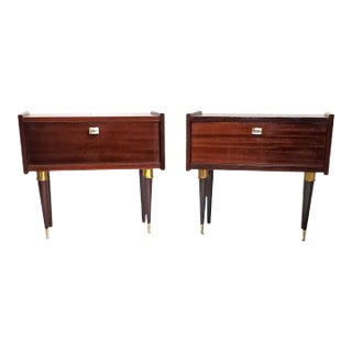 Mid 20th Century Pair of Mid Century Modern Ribbon Stripe Mahogany Bedside Tables For Sale