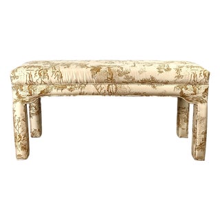 Mid 20th Century Louis XVI Style Upholstered Foot-of-Bed Bench in Classic Toile For Sale