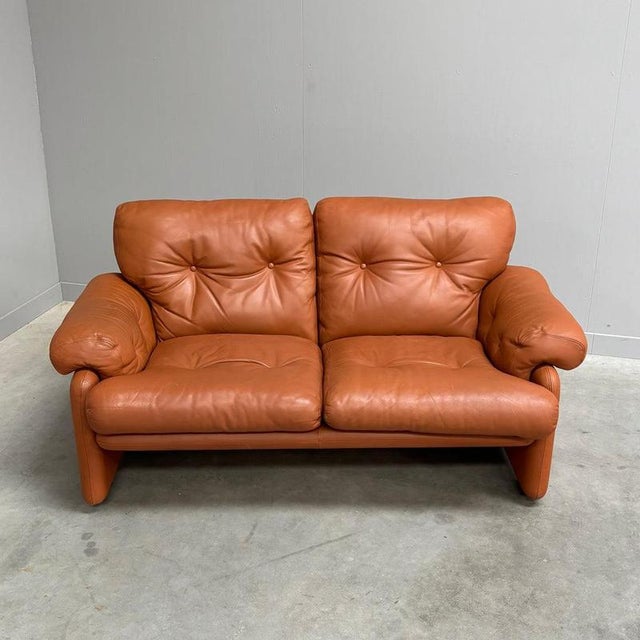 Textile Vintage Coronado Two-Seater Sofa in Cognac Leather from B&B Italia, Italy, 1960s For Sale - Image 7 of 16