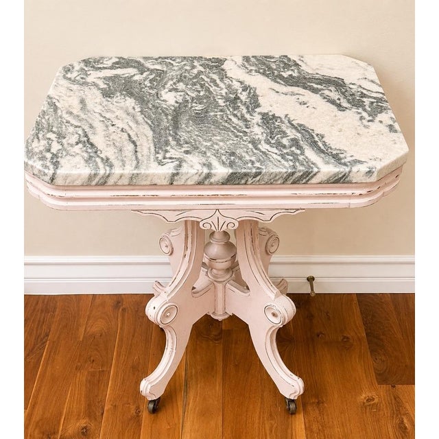French Provincial Late 20th Century French Provincial Style Pedestal Side Table With Stone Top For Sale - Image 3 of 6