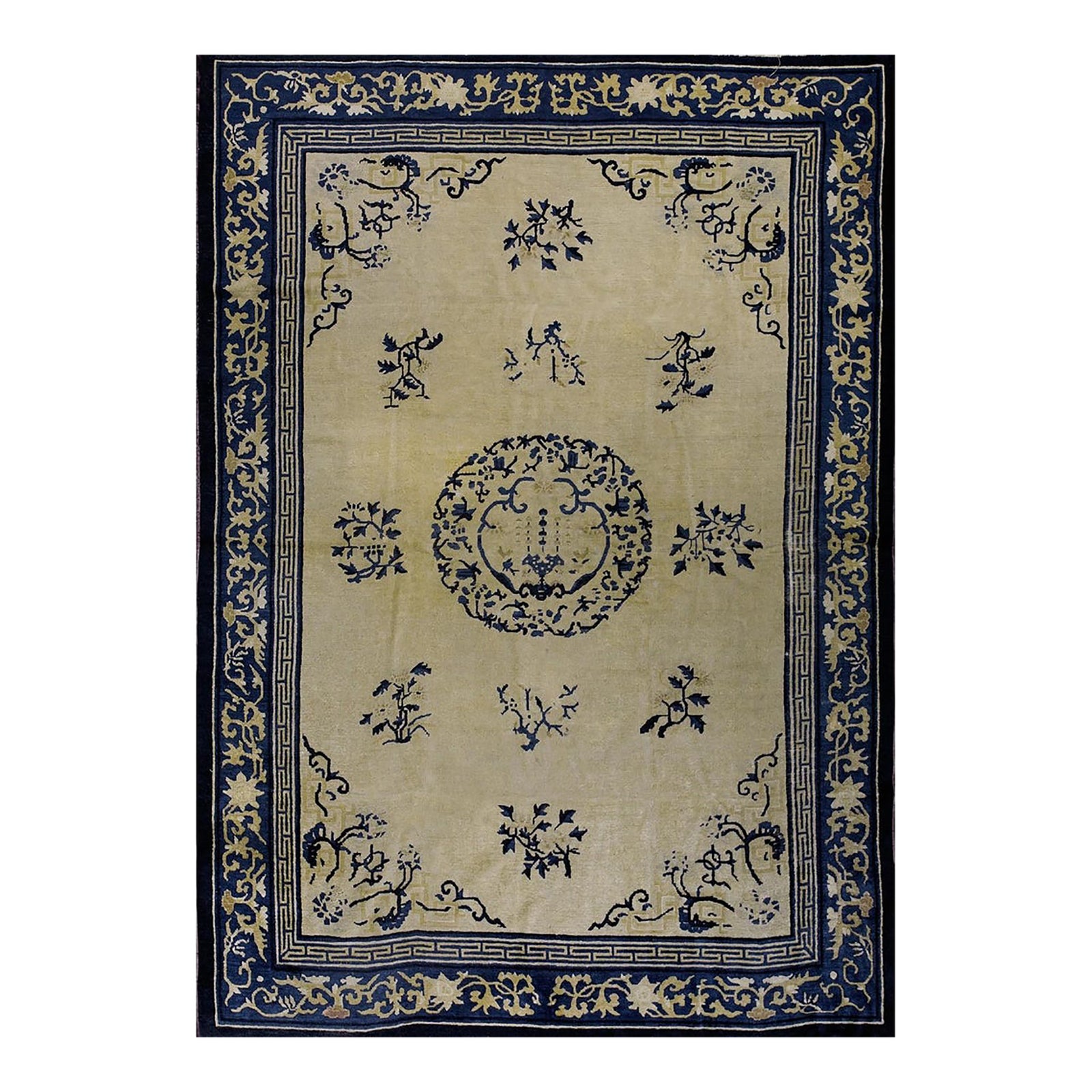 1920s Beige Medallion Greek Key Antique Chinese Peking Knotted Rug 6'2 ...