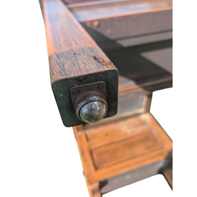 Antique Mission Style Quartersawn Oak Desk | Arts & Crafts Era Kneehole Library Writing Table For Sale - Image 17 of 17