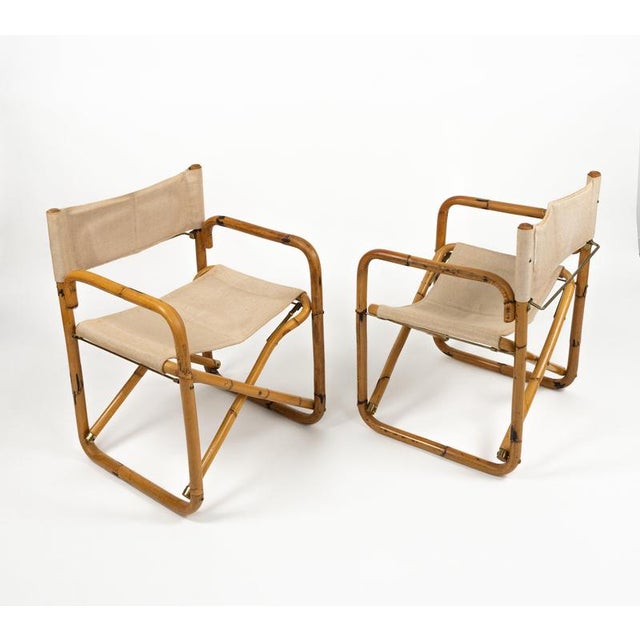 Mid-Century Bamboo and Fabric Director's Folding Chairs, Italy, 1960s, Set of 2 For Sale - Image 16 of 18