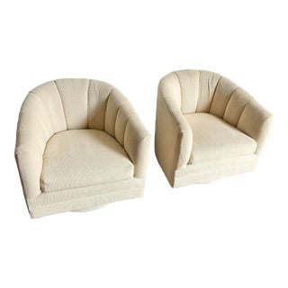 Postmodern Beige Clam Shell Swivel Chairs - a Pair For Sale