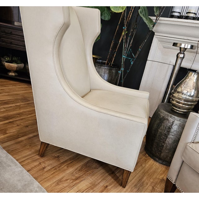 Custom Leather Wing Chair For Sale - Image 4 of 7