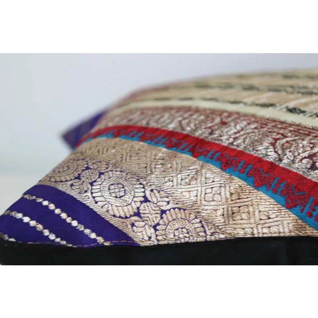 Decorative accent throw silk pillow made from vintage silk sari borders.One of a kind, blue, green, gold, green, purple,...