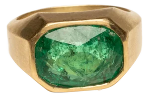 Late 20th Century 18k Gold Ring With Large Emerald Size 6.5