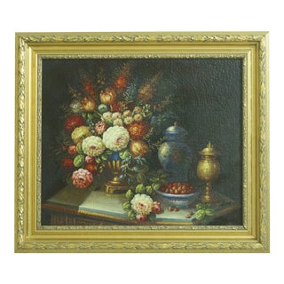 Adottis Signed Framed Floral Oil Painting on Canvas For Sale