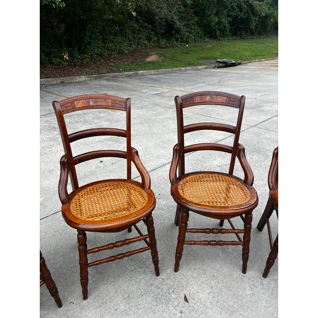 Brown Antique Victorian Walnut Caned Dining Chairs- Set of 6 For Sale - Image 8 of 11