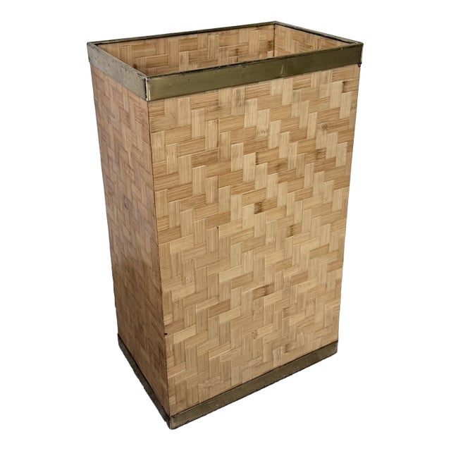 Woven Wicker and Brass Umbrella Stand from Metal Linea Nova, 1960s For Sale