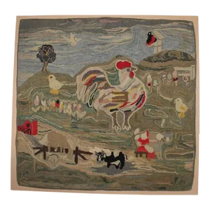 Mounted Hand Hooked Pictorial Animals Rug-Mounted