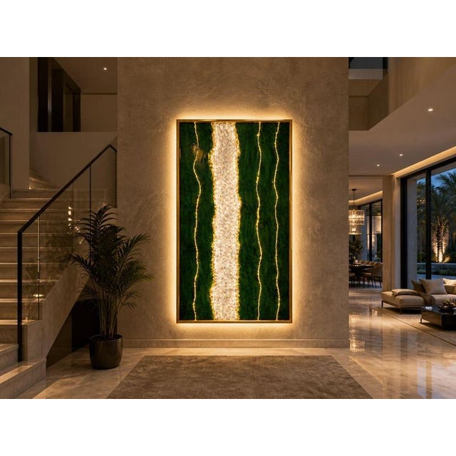 Metal Emerald River Illuminated Wall Art in Natural Quartz Crystals by Sev Art Gallery For Sale - Image 7 of 8