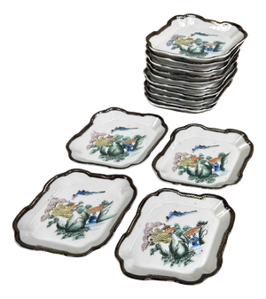 Hand-Painted Porcelain Bowl, 1920s, Set of 7