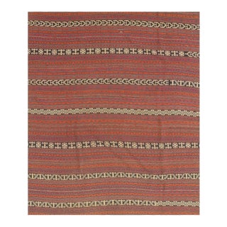 1950s Vintage Mid-Century Rustic Chic Geometric Turkish Kilim Flatweave Wool Rug For Sale