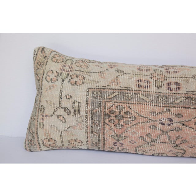 Late 20th Century Vintage Turkish Rug Lumbar Pillow – Handwoven Anatolian Wool on Cotton Cushion Cover -13'' X 35'' In For Sale - Image 5 of 15