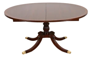 Baker Furniture Style Georgian Banded Mahogany Pedestal Extension Dining Table, Newly Refinished