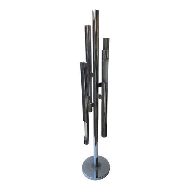 Floor Lamp Organ Metal Chrome by Gaetano Sciolari, Italy, 1970s For Sale