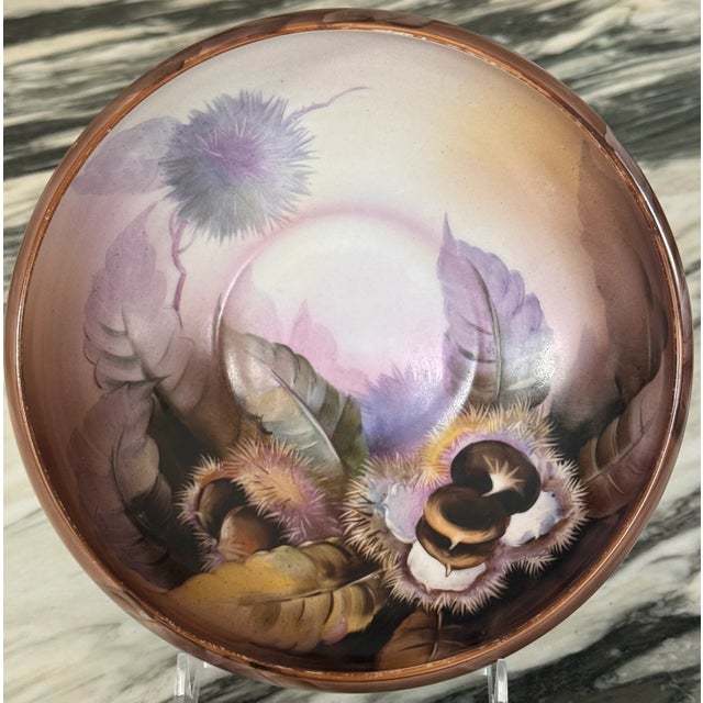 1930's Noritake Morimura Japan Chestnut Motif Hand Painted Decorative Bowl For Sale - Image 10 of 15
