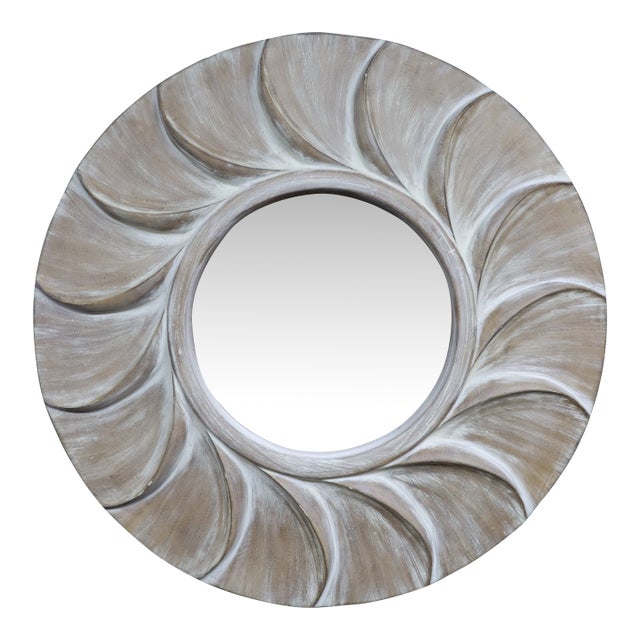 Mid-Century Modern Style Carved Swirl Sunburst Wall Mirror For Sale