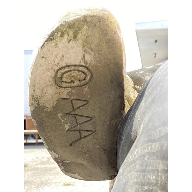 Beige Vintage Life Size Native American Indian Fiberglass Seated Chief and Wolf Statue For Sale - Image 8 of 12