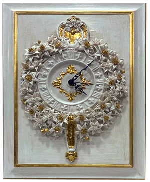Porcelain Wall Clock with Gold Leaf Accents by Giulio Tucci for Capodimonte, 1990s