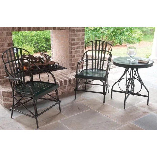 Farmhouse Faux Bois Aluminum Arm Chair - Dark Green For Sale - Image 3 of 5