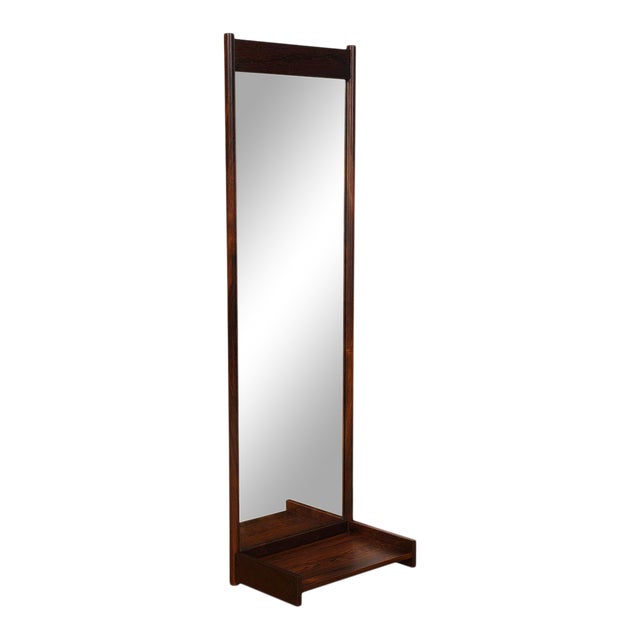 Slim & Long Danish Modern Mirror in Rosewood With Shelf For Sale