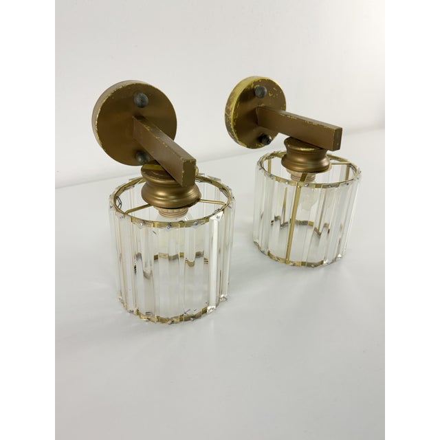 Brass Wall Lamps with Crystal Lampshades, 1970s, Set of 2 For Sale - Image 12 of 12