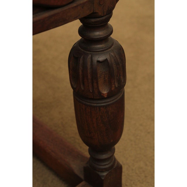 Kittinger 1920's Jacobean Style Carved Walnut Leather Seat Stool Chairish