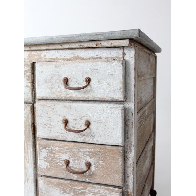 Antique Farmhouse Kitchen Work Table With Galvanized Top For Sale - Image 6 of 18