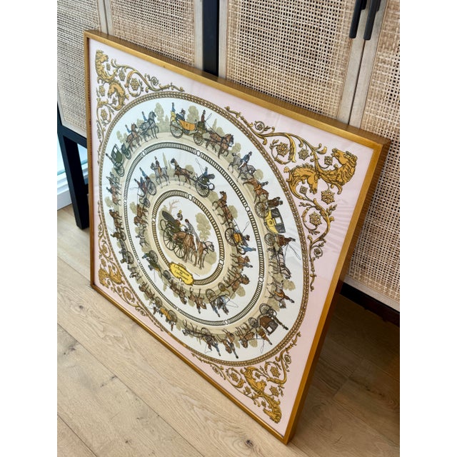 French Framed Hermes La Promenade De Longchamps Silk Scarf For Sale - Image 3 of 12