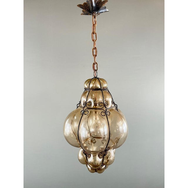 20th Century Italian Amber Blown Glass Lantern Pendant Light For Sale - Image 5 of 5