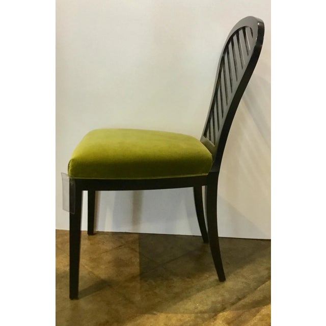 Original Retail $1200, Stylish modern Mark Sikes for Henredon Side Chair, slatted ebony finished wood frame with green...