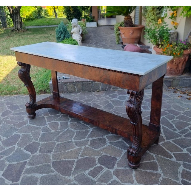 Early 19th Century Large Mahogany Console Table with Carrara Marble Top, 1820 For Sale - Image 5 of 11