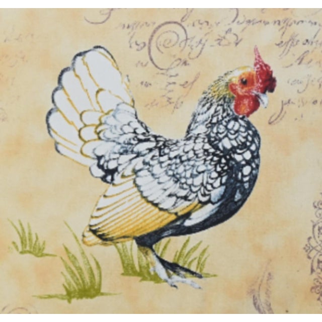 This French Country-style rooster accent pillow features a striking chicken illustration set against an elegant background...