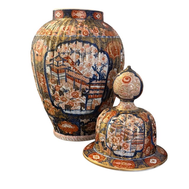 Japanese Late 19th Century Japanese Imari Ribbed Porcelain Floor Vase For Sale - Image 3 of 11