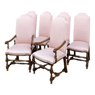 Vintage Century Chair Co. For W & J Sloane Jacobean Oak High Back Dining Chairs - Set of 6 For Sale