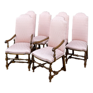Vintage Century Chair Co. For W & J Sloane Jacobean Oak High Back Dining Chairs - Set of 6