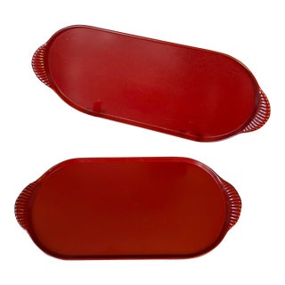 Vintage Coveted Red Bakelite Art Deco Style Buffet Trays- Set of 2 For Sale